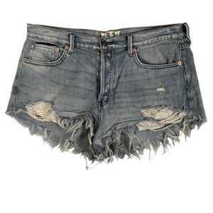 We The Free Loving‎ Good Vibrations Cutoff Jean Shorts Womens 31 Blue Distressed